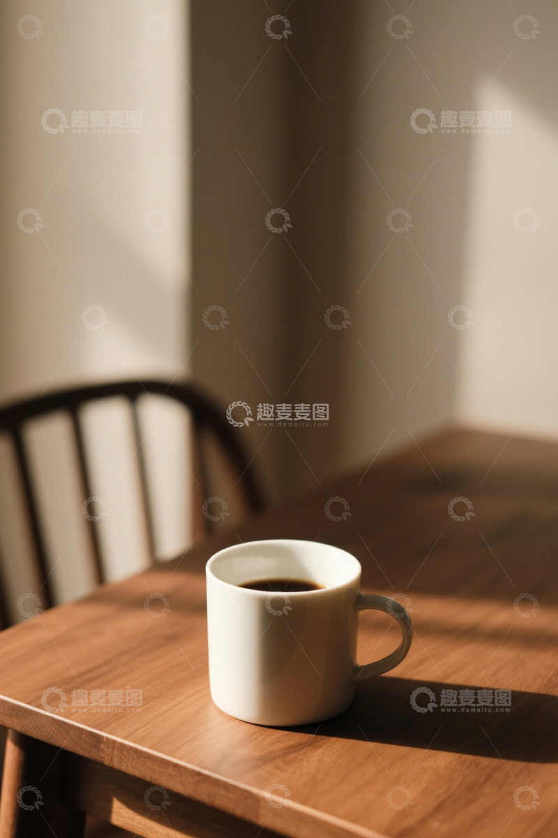 高清大图下载【趣麦麦图】木桌上的白色咖啡杯