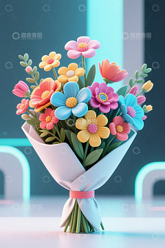 彩色卡通风格花束特写