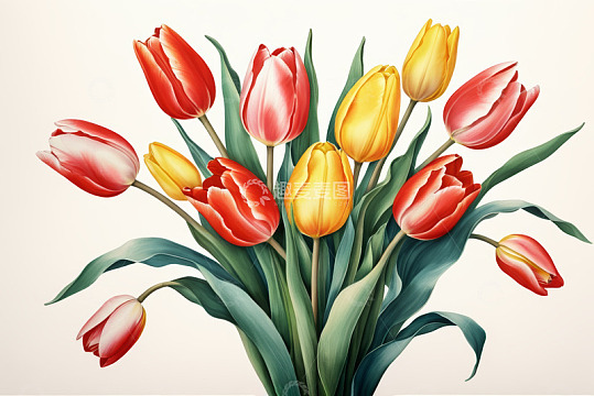 红黄相间郁金香花束