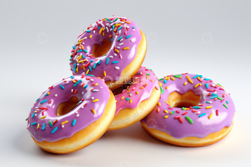 高清大图下载【趣麦麦图】紫色糖霜撒花甜甜圈特写