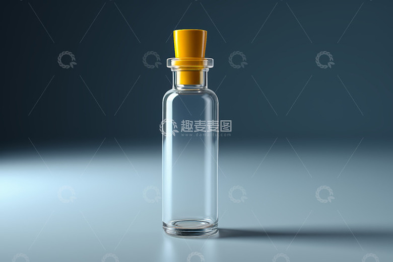 透明玻璃瓶配黄色瓶盖特写