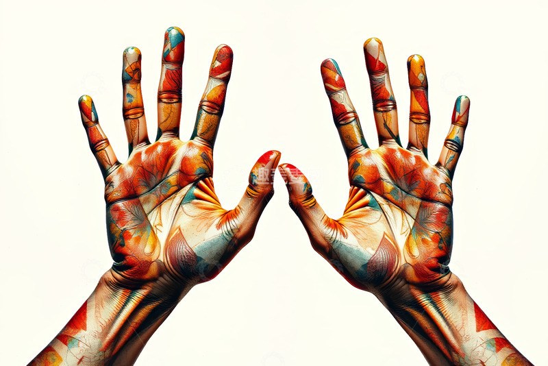 高清大图下载【趣麦麦图】彩绘双手特写艺术画面