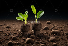 土壤中生长的嫩绿植物