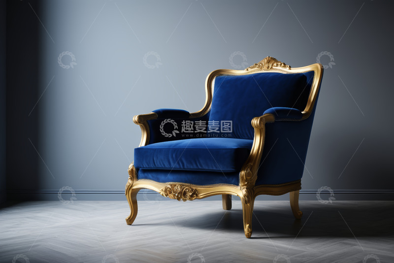 高清大图下载【趣麦麦图】蓝色复古扶手椅
