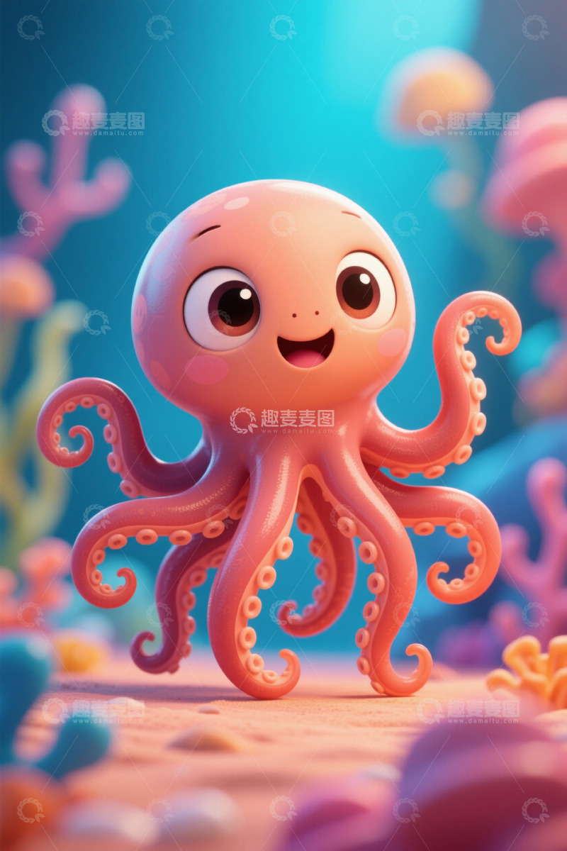 高清大图下载【趣麦麦图】可爱动画章鱼海洋场景