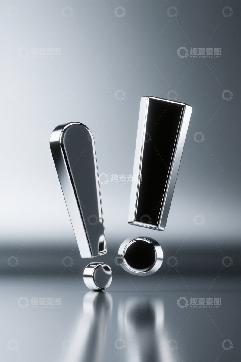 高清大图下载【趣麦麦图】金属质感感叹号符号素材