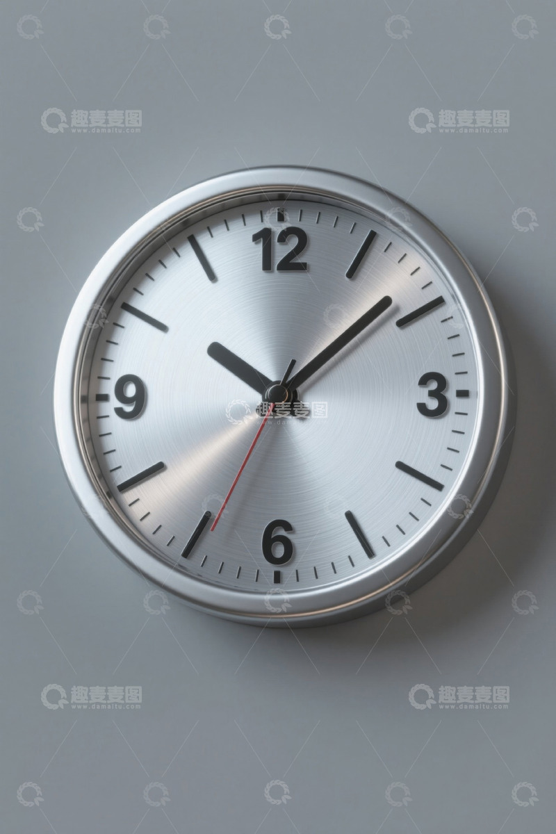 高清大图下载【趣麦麦图】银色圆形时钟特写