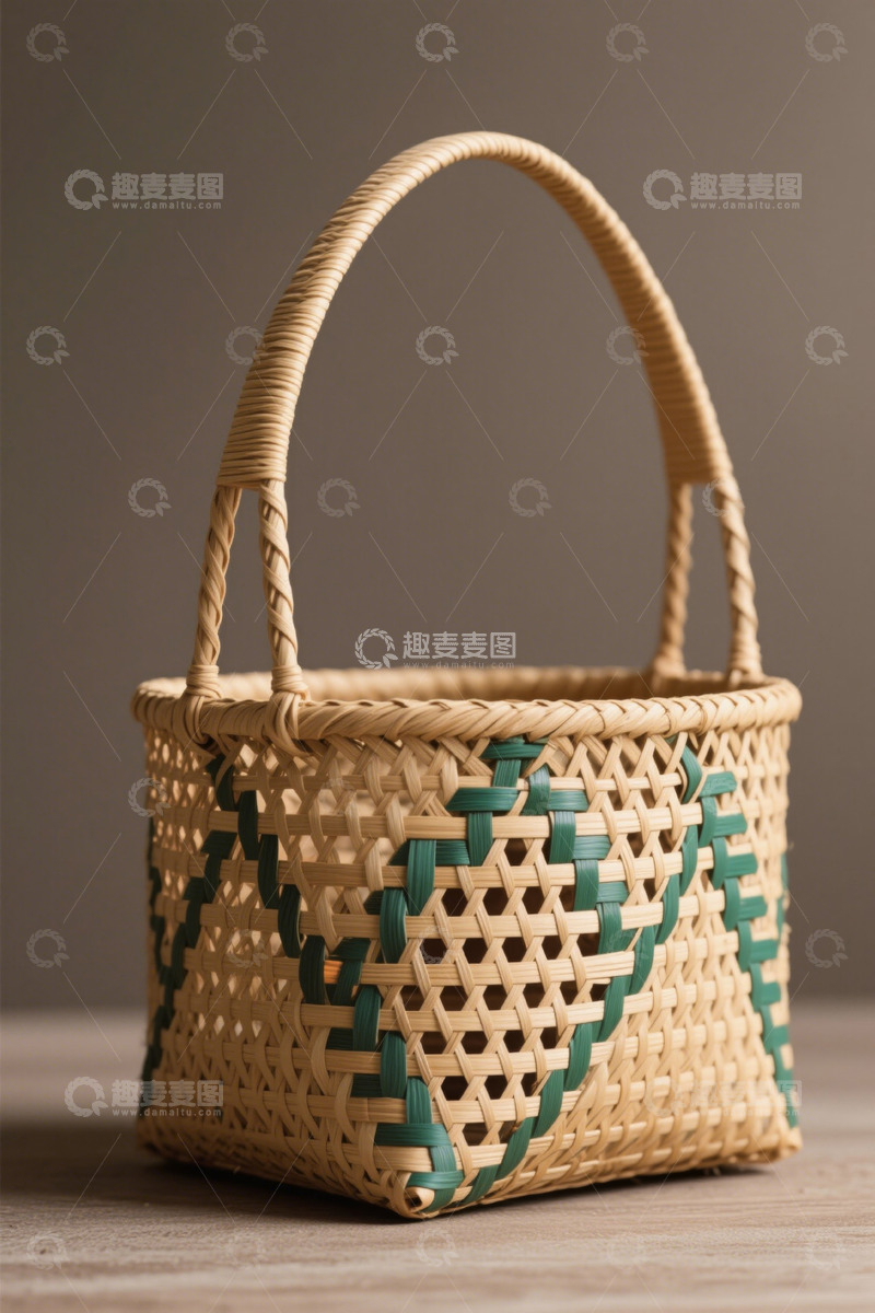 高清大图下载【趣麦麦图】手工编织带把手竹编篮子