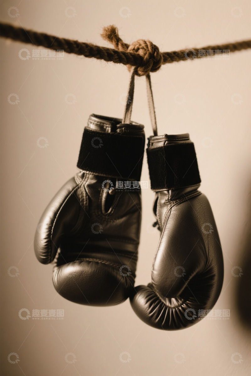 高清大图下载【趣麦麦图】悬挂的黑色拳击手套