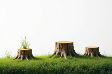 草地上的树桩与青草