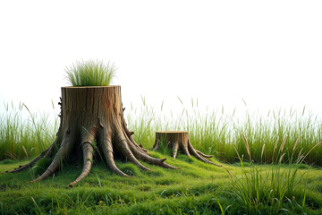 草地上的树桩与青草景观