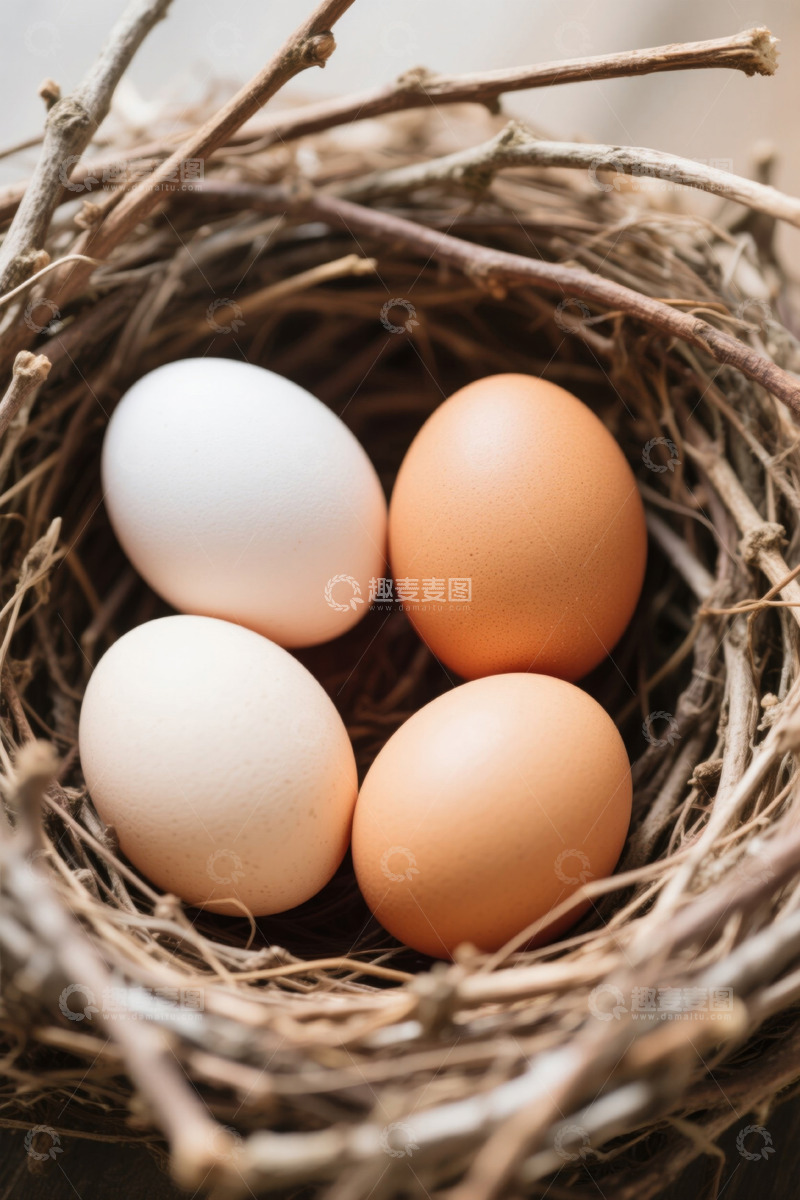 高清大图下载【趣麦麦图】鸟巢中的鸡蛋特写