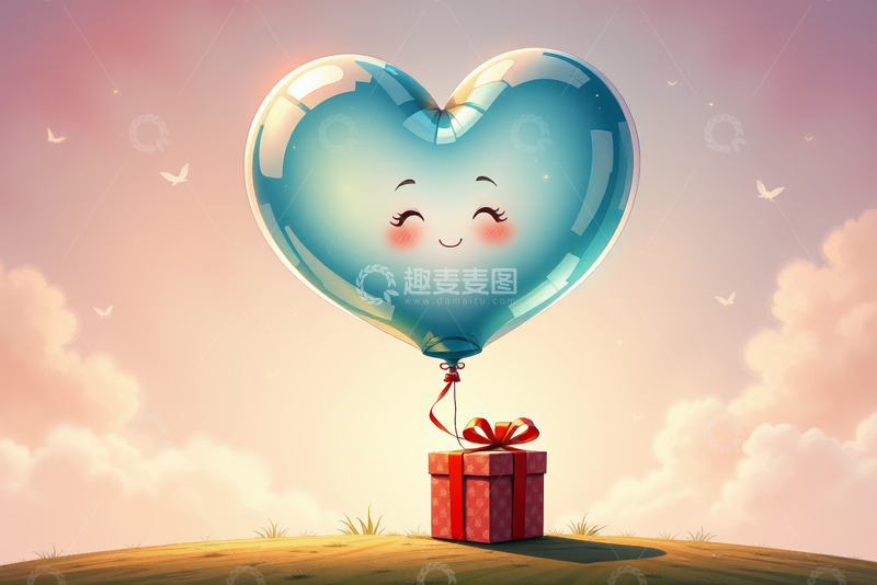 高清大图下载【趣麦麦图】心形气球与礼物浪漫场景