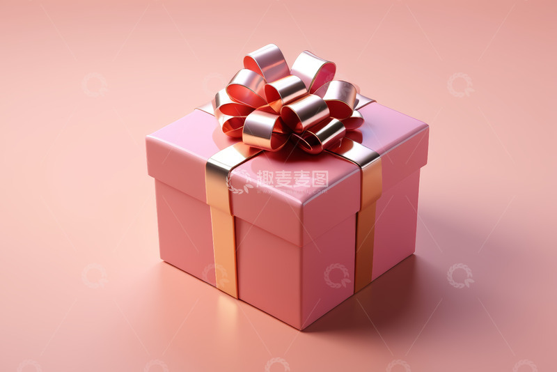 高清大图下载【趣麦麦图】粉色礼品盒配金属丝带
