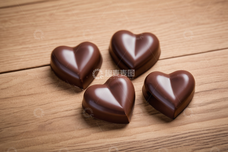 高清大图下载【趣麦麦图】心形巧克力摆放在木质桌面上