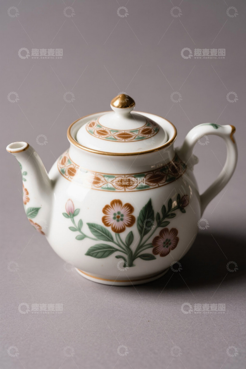 高清大图下载【趣麦麦图】花纹装饰陶瓷茶壶特写