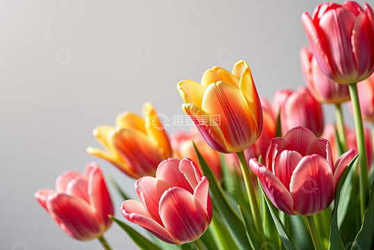 红黄相间郁金香特写