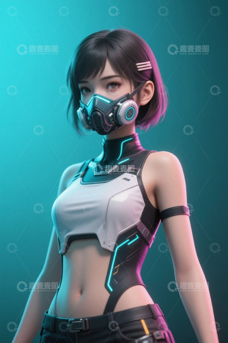 高清大图下载【趣麦麦图】赛博朋克风格女性角色肖像