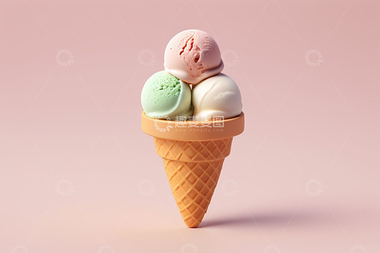 三色球冰淇淋甜筒微距素材