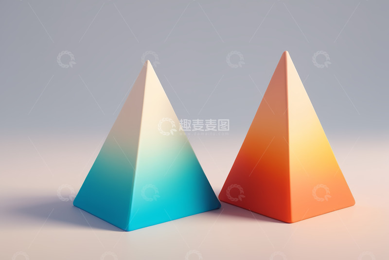 高清大图下载【趣麦麦图】双色渐变三角几何物体