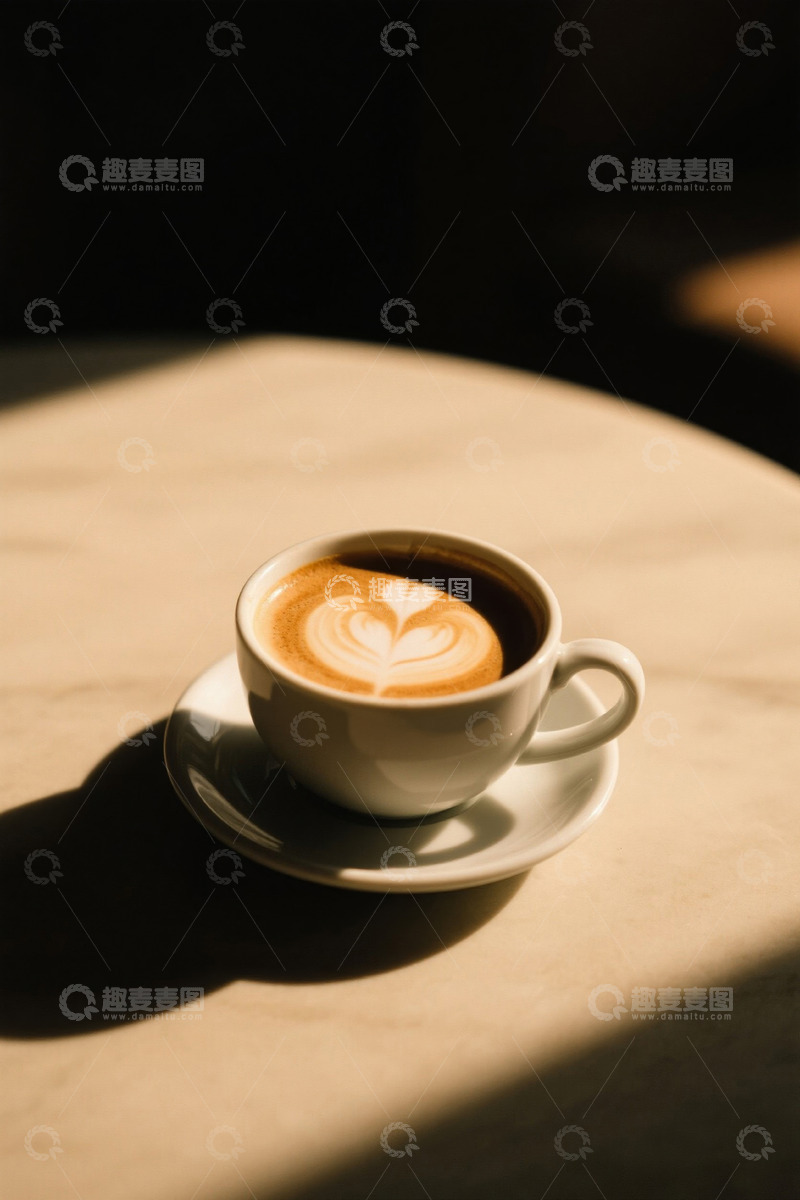 高清大图下载【趣麦麦图】桌上咖啡杯与拉花特写