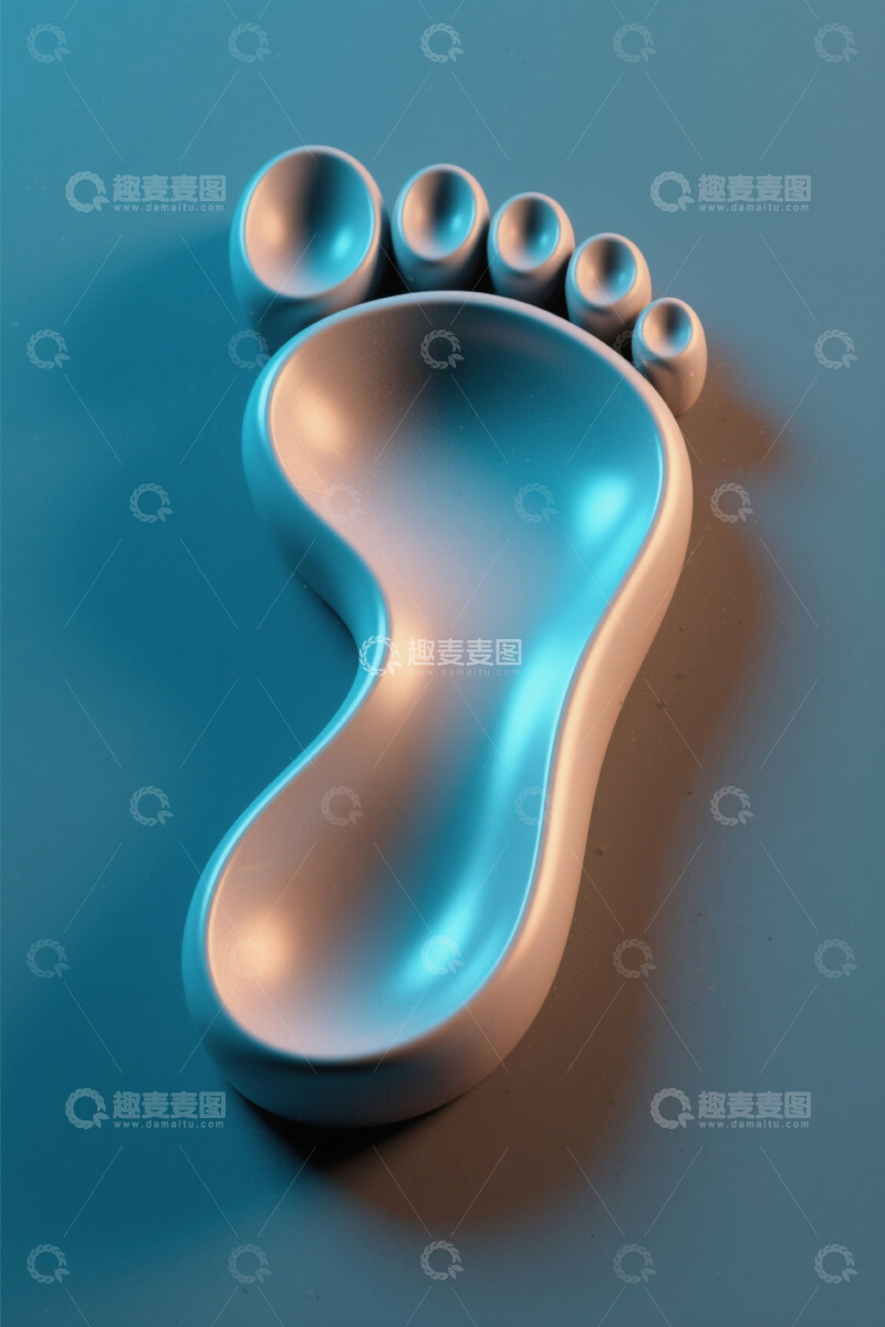 高清大图下载【趣麦麦图】3D立体金属质感脚印模型