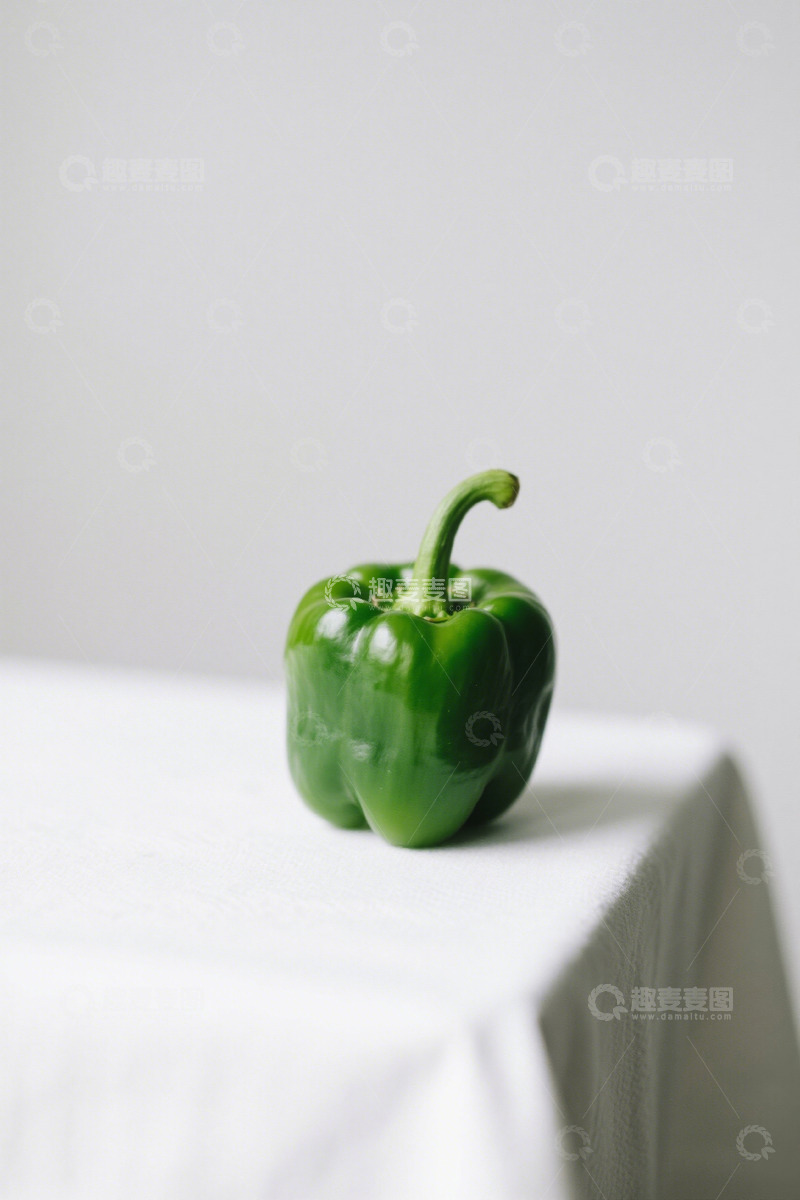 高清大图下载【趣麦麦图】白色桌布上的绿色甜椒