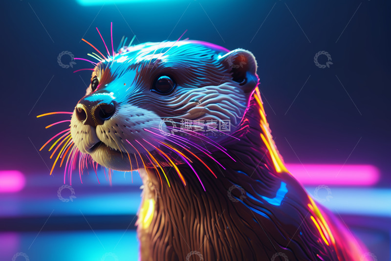 高清大图下载【趣麦麦图】霓虹光效海獭特写