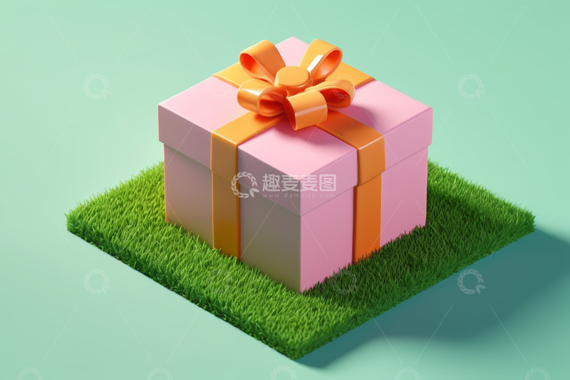 高清大图下载【趣麦麦图】草地上的粉色礼物盒