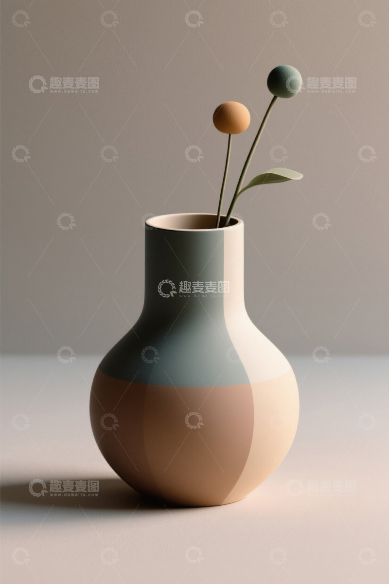高清大图下载【趣麦麦图】简约拼色花瓶插球形植物