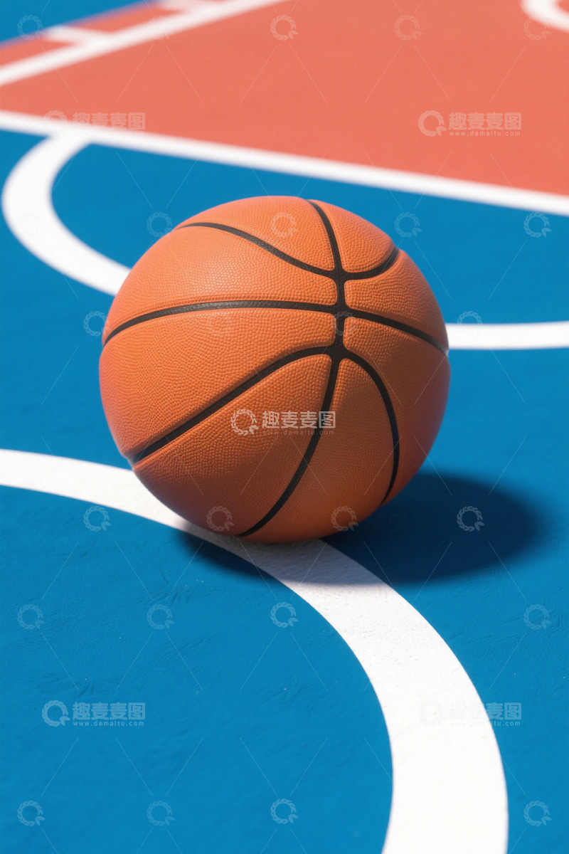 高清大图下载【趣麦麦图】篮球置于彩色篮球场地