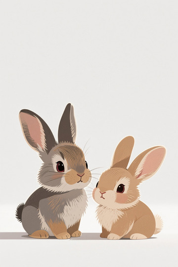 两只可爱兔子相依而立