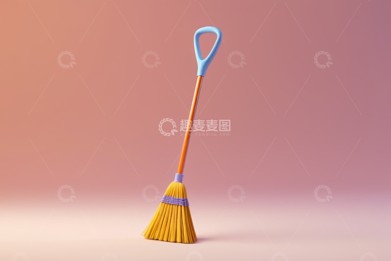 高清大图下载【趣麦麦图】彩色背景下的扫帚清洁工具