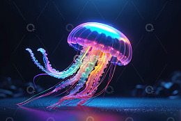 梦幻彩色水母特写素材