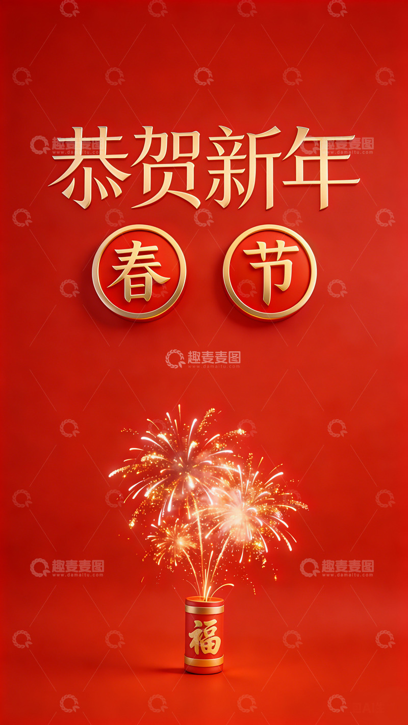 高清大图下载【趣麦麦图】春节烟花庆祝海报设计