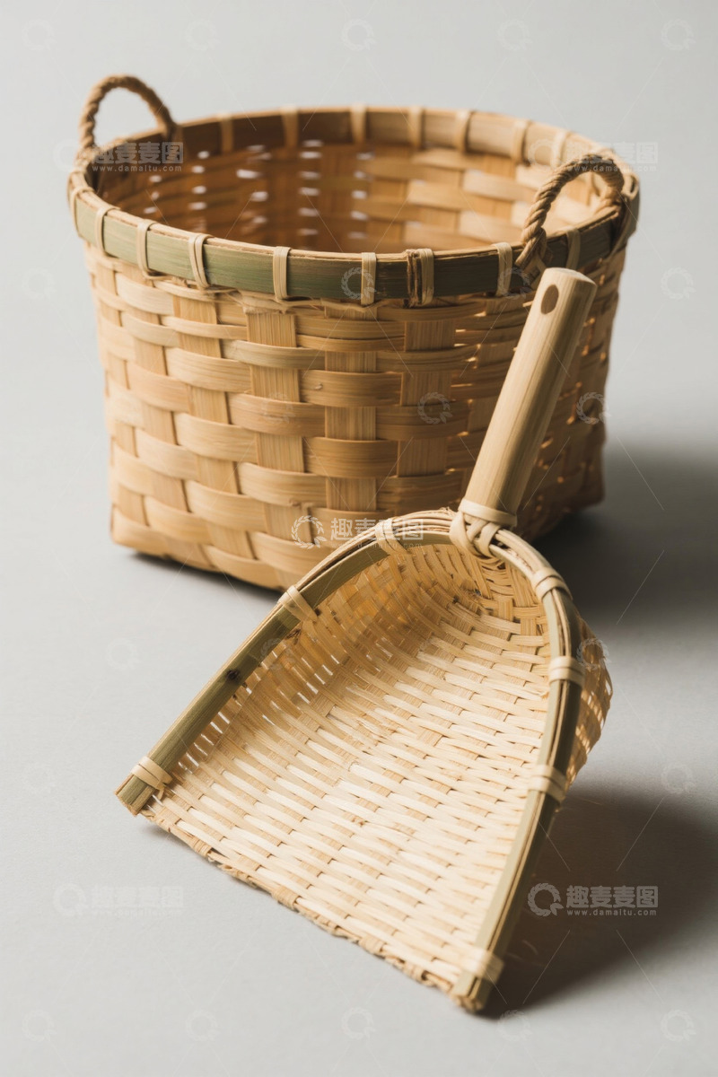 高清大图下载【趣麦麦图】竹编篮子与簸箕静物素材