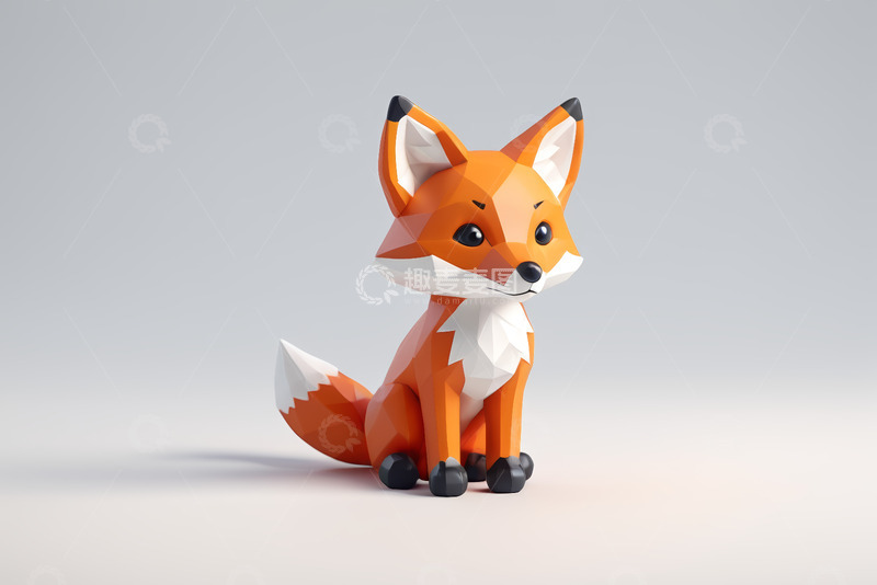 高清大图下载【趣麦麦图】-低多边形风格狐狸模型