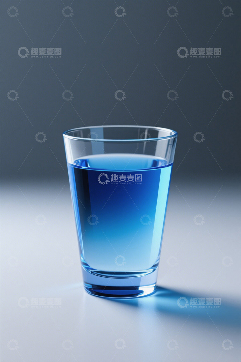 高清大图下载【趣麦麦图】透明玻璃杯中装着蓝色液体