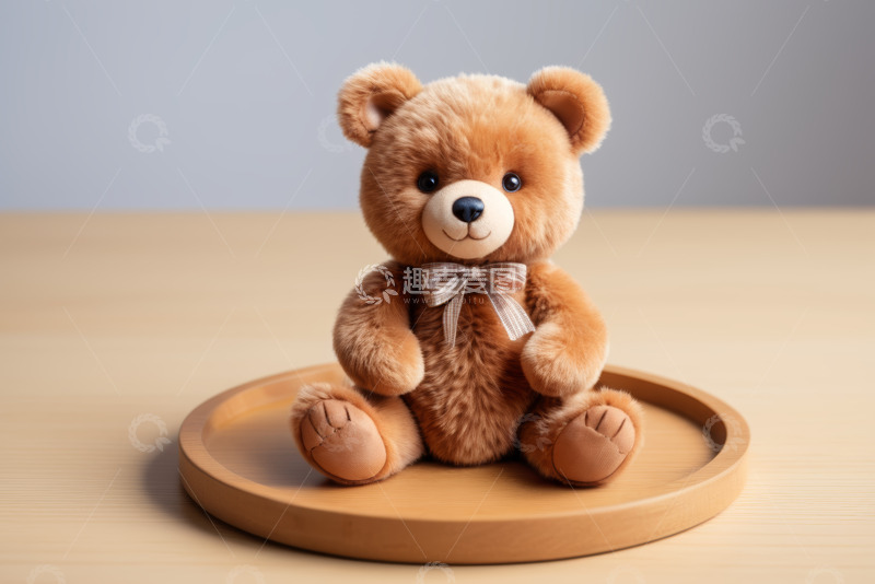 高清大图下载【趣麦麦图】棕色泰迪熊坐于木盘上