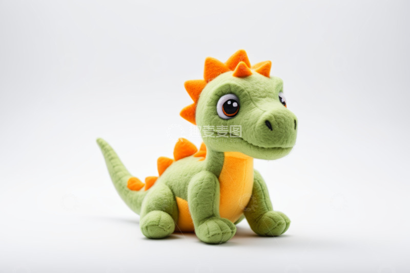 高清大图下载【趣麦麦图】绿色恐龙毛绒玩具特写