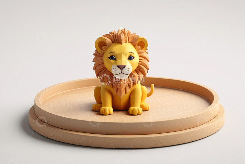 高清大图下载【趣麦麦图】卡通狮子坐于木质平台