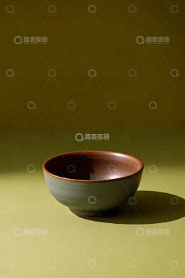 纯色背景下的陶瓷碗特写