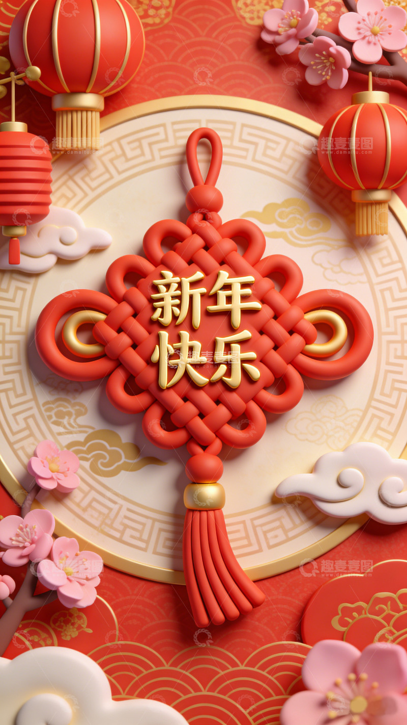 高清大图下载【趣麦麦图】新年快乐中国结喜庆设计