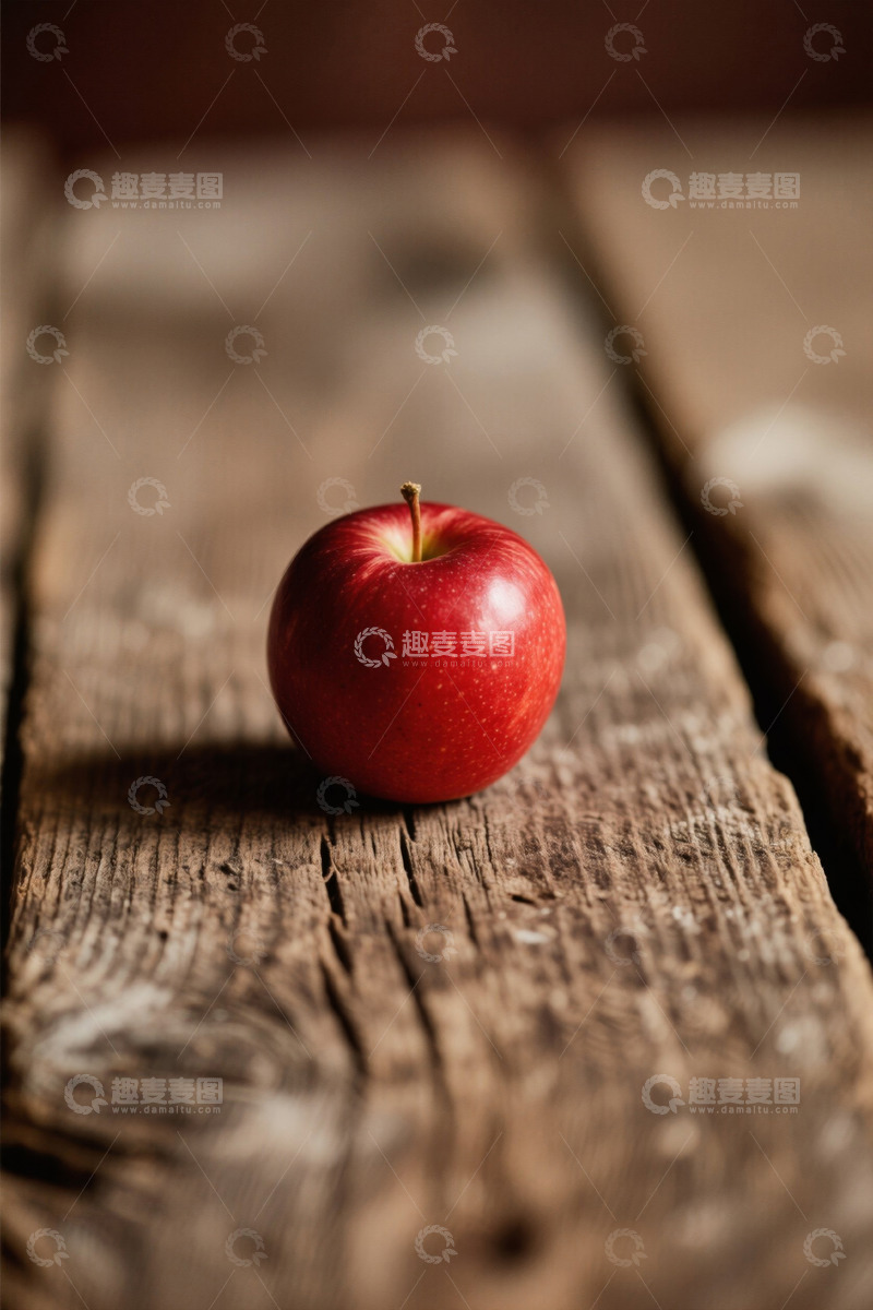 高清大图下载【趣麦麦图】木质桌面上的红苹果