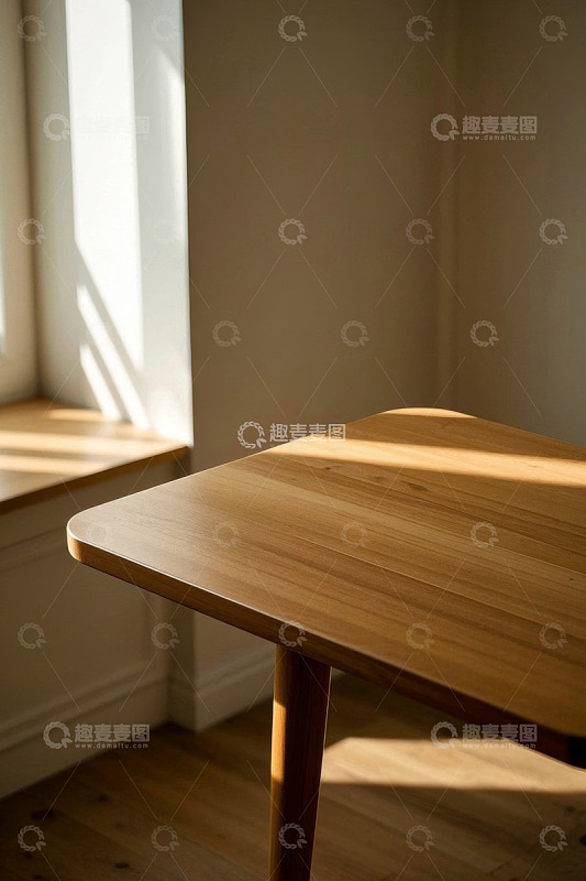 室内窗边木质桌子特写