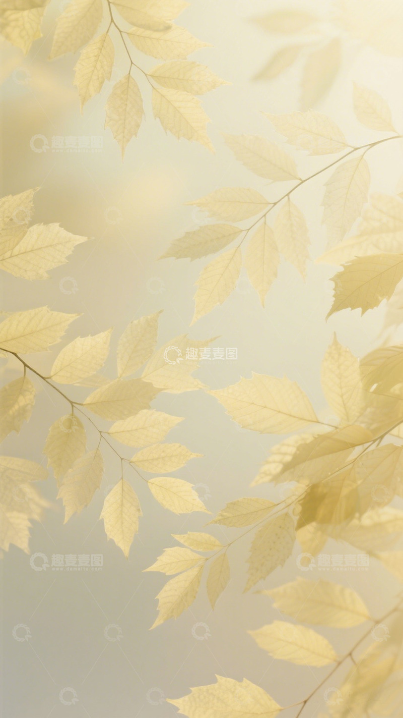 高清大图下载【趣麦麦图】淡黄色树叶梦幻背景