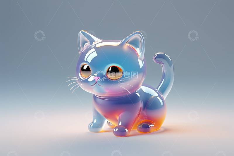 高清大图下载【趣麦麦图】透明质感卡通小猫形象