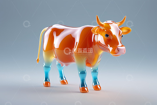 彩色透明质感奶牛模型