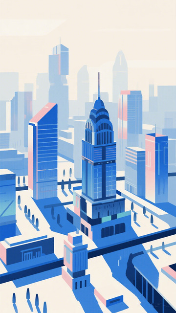 蓝调现代城市插画