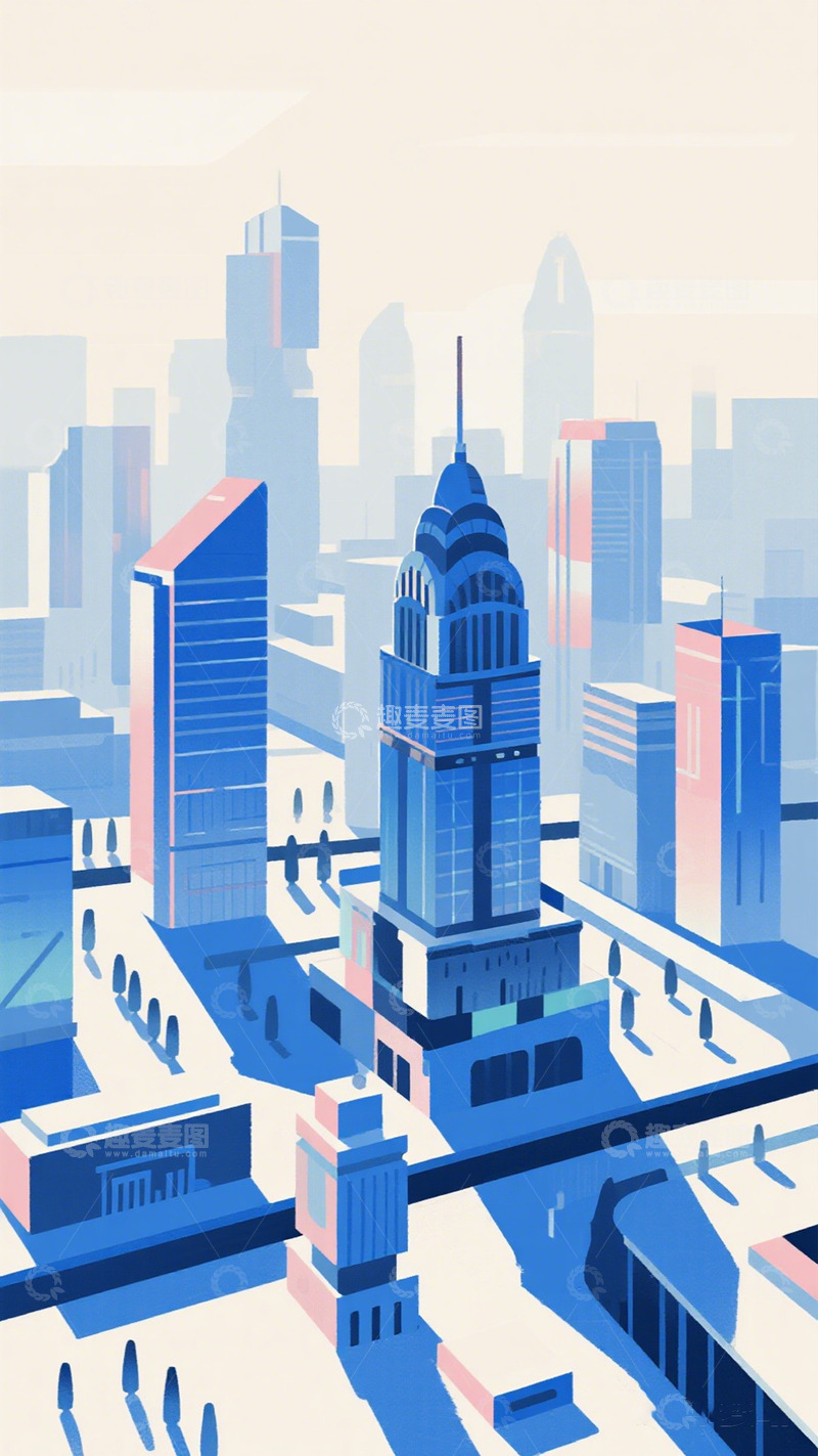 高清大图下载【趣麦麦图】蓝调现代城市插画